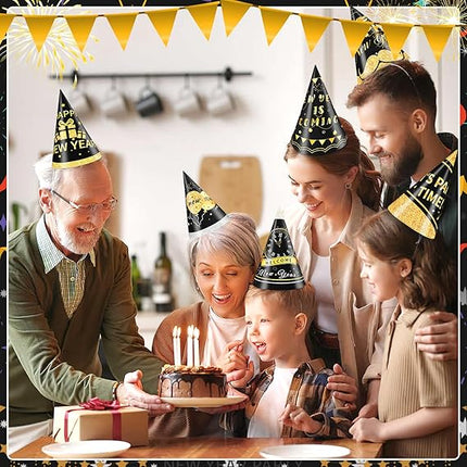 24 PCS Happy New Year’s Eve Party Hats Adjustable Paper Cone Decorations