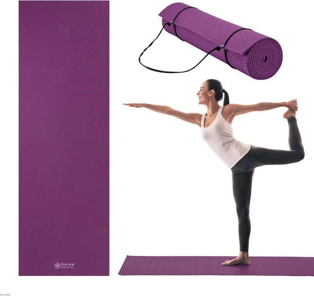 Essentials 1/4” Yoga & Pilates Mat – 6mm Fitness Mat with Easy-Cinch Carrier Strap