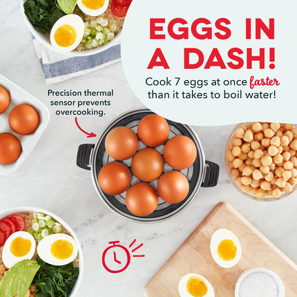 7-Egg Rapid Cooker – Boiler, Poacher & Steamer with Measuring Guide, Black