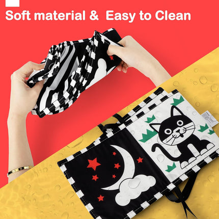 Black White Baby Toy, High Contrast Soft Book for Newborn Tummy Time 0-6M