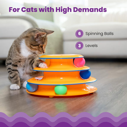 3 Tier Cat Track Tower Toy with 6 Balls Interactive Indoor Cat Enrichment
