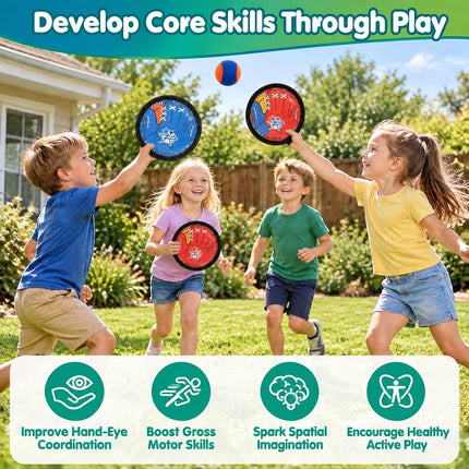 4 Player Toss and Catch Ball Game Set with 4 Paddles, 4 Sticky Balls and Carry Bag
