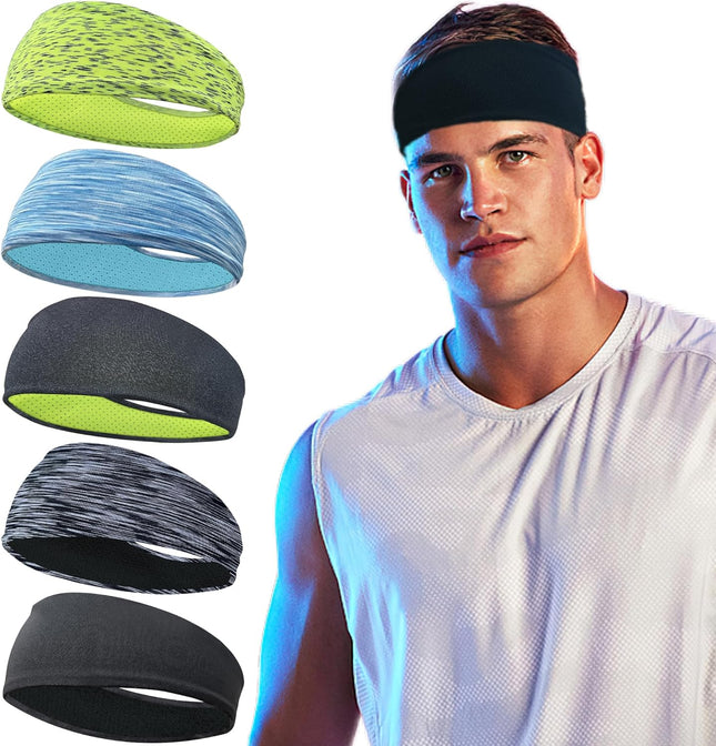 5-Pack Men’s Sports Headbands – Breathable, Washable, Workout Ready