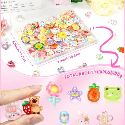 100 Pack Cute Resin Slime Charms Glittery DIY Craft Decoration Supplies