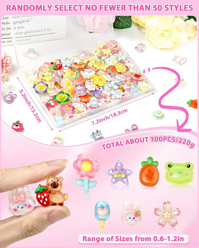 100 Pack Cute Resin Slime Charms Glittery DIY Craft Decoration Supplies