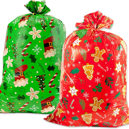 2-Piece Large Christmas Gift Bags Jumbo 36" x 49" Reusable Holiday Drawstring Bags