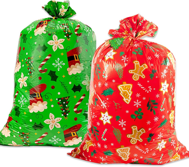 2-Piece Large Christmas Gift Bags Jumbo 36" x 49" Reusable Holiday Drawstring Bags
