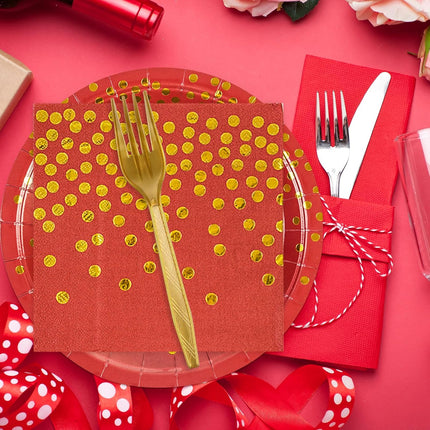 75PCS Red & Gold Party Plates and Napkins Set – Disposable Tableware for 25