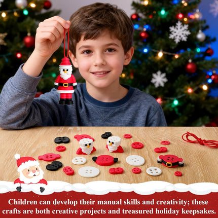 4 pcs DIY Holiday Button Ornament Kit Santa, Snowman, Angel & Christmas Tree Set