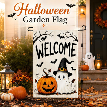Halloween Welcome Garden Flag, Trick or Treat Banner for Porch, Patio & Yard Decor