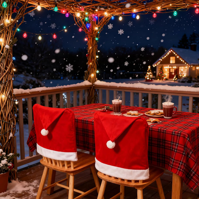 4PCS Christmas Chair Covers – Santa Hat Chair Back Covers for Holiday Home Decor