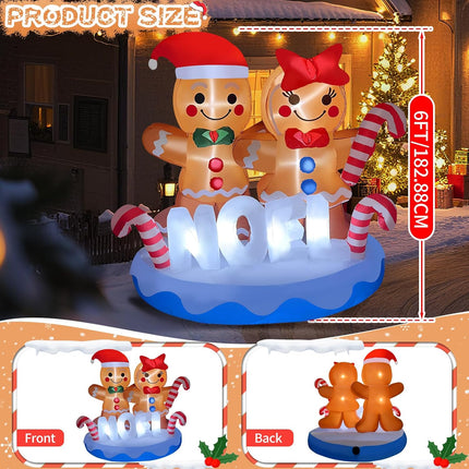 2025 Christmas Inflatable Gingerbread, 6FT Gingerbread Couple with Candy Canes & 8 LEDs for Yard & Lawn Decor
