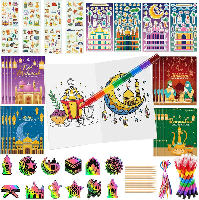 78-Piece Ramadan Coloring Books Set: Eid Mubarak Favors, DIY Stickers & Scratch Cards