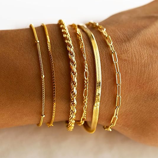 Gold Plated Women’s Bracelet Set – Waterproof, Elegant Stackable Chains