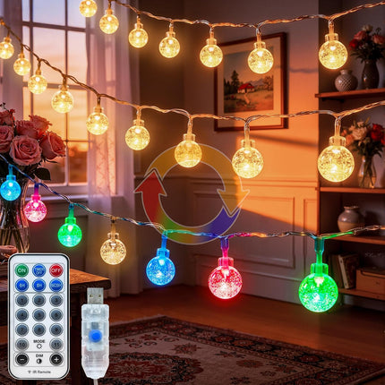50FT Globe String Lights, 100 LED USB Fairy Lights, 11 Modes, Warm White & Multicolor