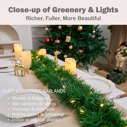 15.4ft Pre-Lit Christmas Garland with 50 LED Lights, Battery Operated, 8 Modes