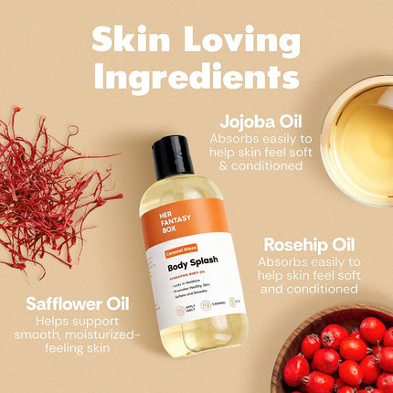 Her Fantasy Box Sweet Skin Body Oil Bundle 4-Pack Caramel Vanilla Cherry Blueberry