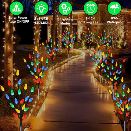6-Pack Solar Powered C6 Christmas Lights – 120 LEDs, Waterproof, 8 Modes