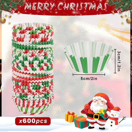 600PCS Christmas Candy Cupcake Liners – 12 Styles Holiday Baking Cups