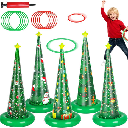 5-Pack Christmas Ring Toss Game – Inflatable Tree Set with Pump for Kids & Adults