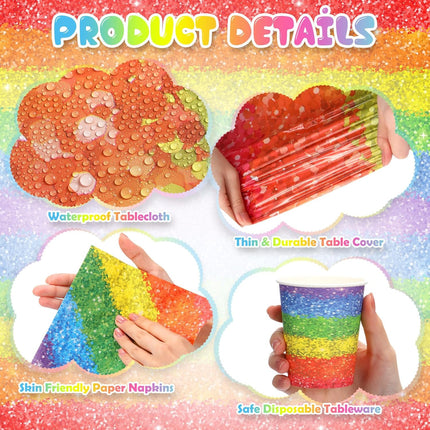 169pcs Rainbow Party Set – Plates, Cups, Napkins & Tableware for 24 Guests