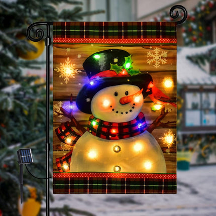 Christmas Lighted Garden Flag LED Snowman 12x18 for Yard, Porch, Lawn Decor