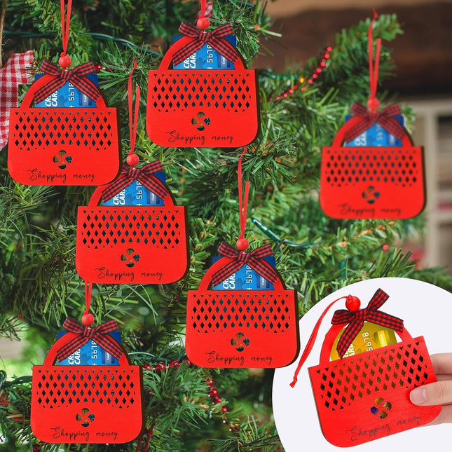 6 Pack Christmas Card Holders – Wooden Cash/Gift Card Hanging Decorations