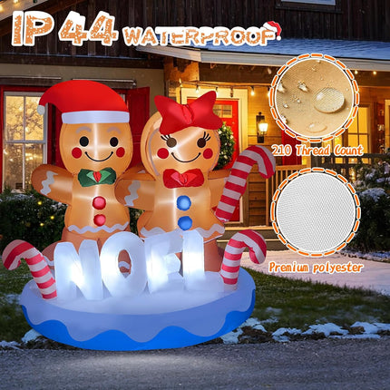 2025 Christmas Inflatable Gingerbread, 6FT Gingerbread Couple with Candy Canes & 8 LEDs for Yard & Lawn Decor