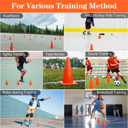 7-Inch Soccer Training Cones 12/24/50 Pack PE Plastic Sports Markers with Carry Bag