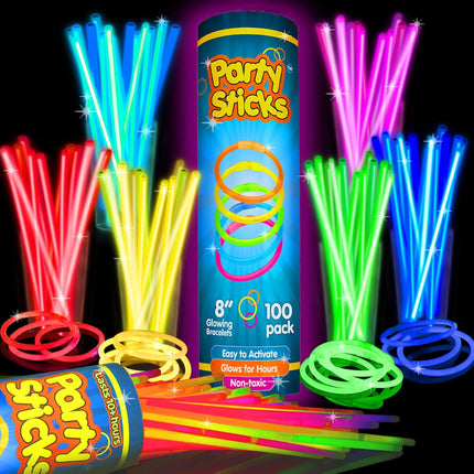 100-Pack 8” Glow Sticks – Party Favors, Necklaces & Bracelets with Connectors