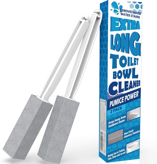 2-Pack Pumice Stone Toilet Cleaner – Extra Long Handle for Bowl Rings