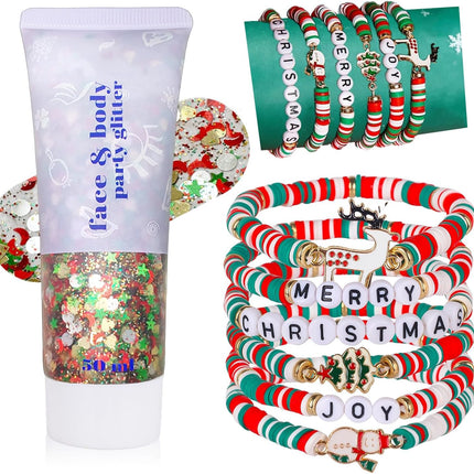 6-Pack Christmas Dresses for Women – Outfit Set with Bracelets & Glitter Gel