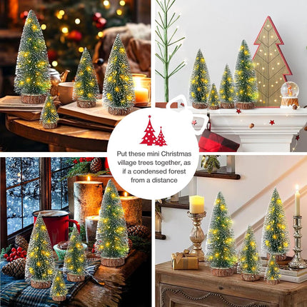 4-Piece Mini Christmas Trees, Bottle Brush with Lights for Holiday Table Decor