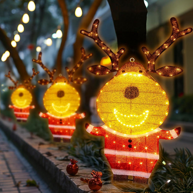 Lighted Reindeer Christmas Decor for Outdoor, Motion Sensor & Music 2-in-1 Yard Stake