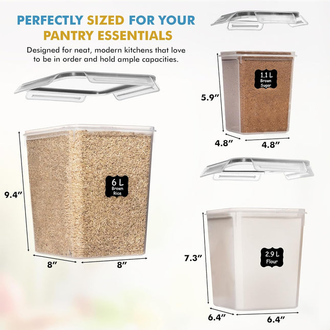Flour & Sugar Storage Containers Set – 3-Piece, Airtight, BPA-Free for Kitchen
