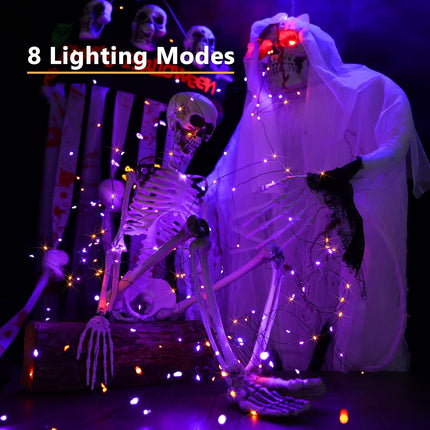 2-Pack 79FT 240LED Solar Halloween Lights, Orange Purple, 8 Modes, Waterproof