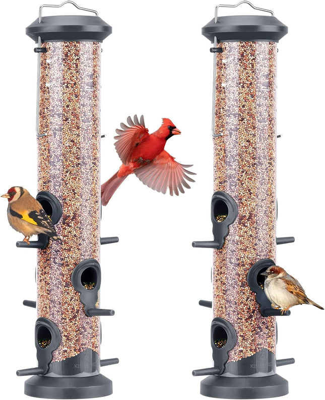 2-Pack Black Tube Bird Feeders – 6 Feeding Ports, Premium Weatherproof & Steel Hanger