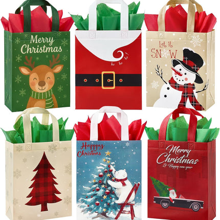 24-Pack 10" Christmas Gift Bags – Medium Reusable Totes with Tissue Paper