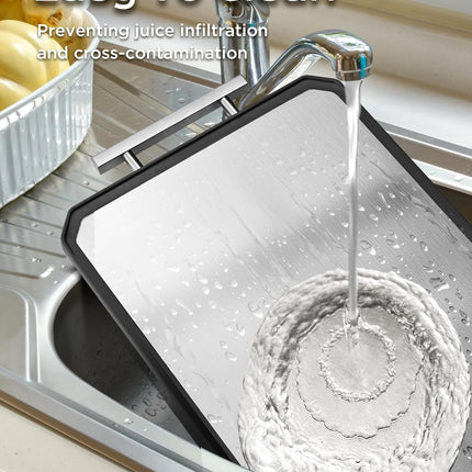 Large Stainless Steel & Wheat Straw Cutting Board, Double Sided Kitchen Board