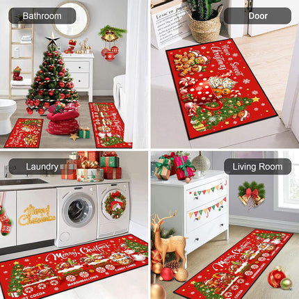 Holiday Kitchen Rug Set – Merry Christmas Gingerbread Mats 17"x47"+17"x30"