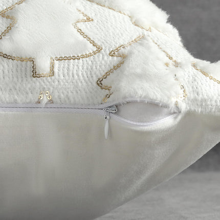 Christmas Tree Throw Pillow Covers 18x18, White Faux Fur Set of 2