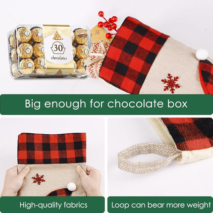 Christmas Stockings – 18.5" Burlap Plaid Design for Holiday Hanging Décor