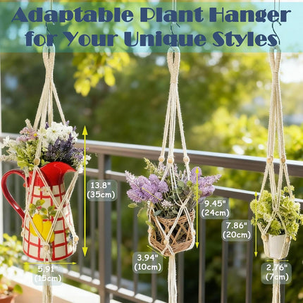 2 Pack Macrame Plant Hangers 35in, Boho Hanging Planters with Tassels & 4 Hooks