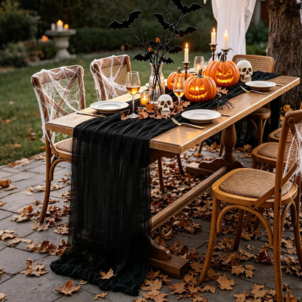 10FT Black Cheesecloth Table Runner, 35x120in Boho Halloween Party Table Decor
