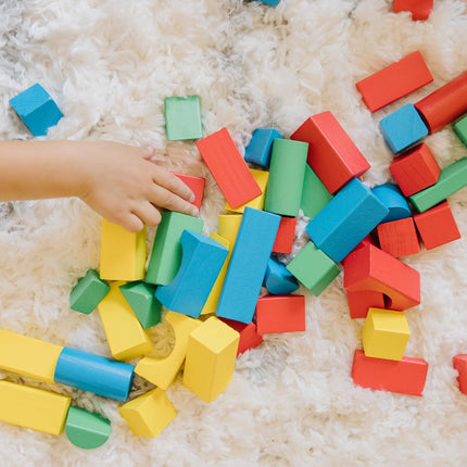 100pc Wooden Building Blocks Set with 9 Shapes & 4 Colors for Toddlers