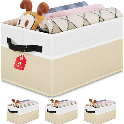 4-Pack Large Storage Bins – Collapsible Fabric Closet Organizer, Beige
