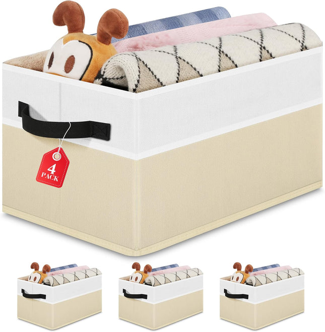 4-Pack Large Storage Bins – Collapsible Fabric Closet Organizer, Beige