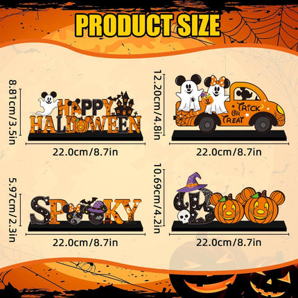 4-Piece Halloween Wooden Mouse Table Centerpieces, Ghost Pumpkin Party Decor