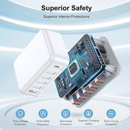 60W 6-Port USB-C Charging Station – Fast Multi-Device Charger for iPhone, iPad & Smartphones