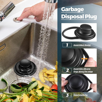 3-Piece Kitchen Sink Drain Strainer & Stopper – Stainless Steel, Black